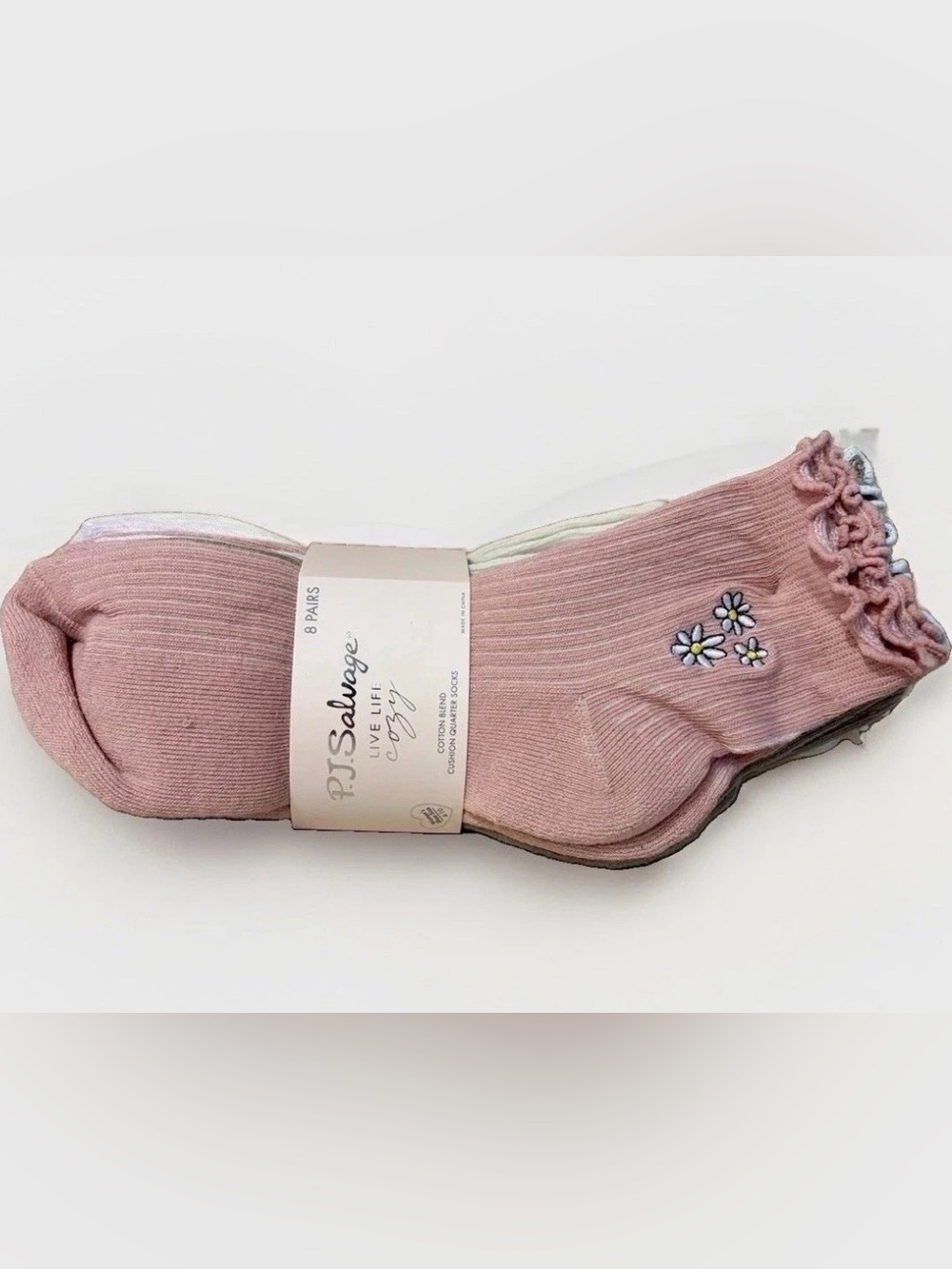Embroidered Dusty Pink Cushioned Ankle Socks - 8 Pairs